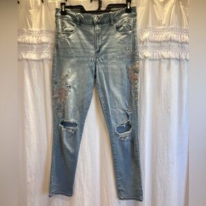 American Eagle Outfitters Light Blue Embroidered Skinny Jeans